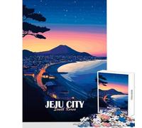 1000 Piece Jigsaw Puzzles- Jeju City South Korea at Dusk Jigsaw for Teenagers Difficult Challenge Challenging To Complete Unique Challenge Game (38x26cm)