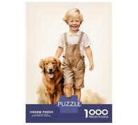 1000 Piece Jigsaw Puzzles- Kid And Golden Retriever Teenager Puzzles Brain Teaser Game Stress Reliever Deal As Gifts for The Whole Family 38x26cm/1000pcs