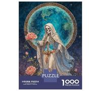 1000-piece Jigsaw Puzzles La Niña Blanca, Santa Muerte in White Robe with Roses Jigsaws for Adults Brain Teaser Game Improve Memory Unique Gifts for Birthday And Christmas 38x26cm/1000pcs