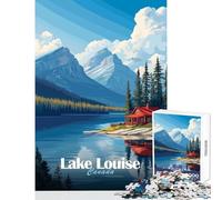 1000 Piece Jigsaw Puzzles Lake Louise Cabin Jigsaw Puzzles for Adults Difficult Hard Fun Activities at Home Birthday Present, Gifts, (38x52cm)