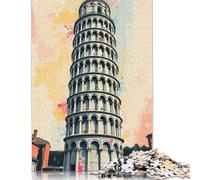 1000 Piece Jigsaw Puzzles Leaning Tower of Pisa Watercolor Wooden Puzzles Educational Toys 1000pcs (75x50cm)