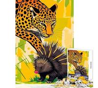 1000 Piece Jigsaw Puzzles Leopard And Porcupine Wildlife Home Decoration Toys Great Gift for Games Educational Game Enhance Love between Couples size 38x52cm