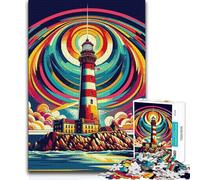 1000 Piece Jigsaw Puzzles Lighthouse Wpap Vintage Wall Art Art Work Gift Suitable for People Aged 14 And Above 38x26cm