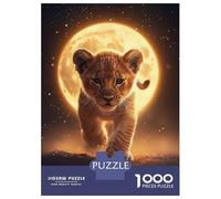 1000 Piece Jigsaw Puzzles- Lion Cub Under Full Moon Teenager Puzzles Brain Teaser Game Stress Reliever Deal As Gifts for The Whole Family 52x38cm/1000pcs
