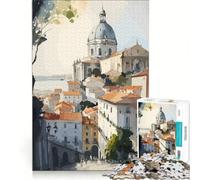 1000 Piece Jigsaw Puzzles Lisbon Portugal Painting Impossible Game Precision Cutting with Fully Interlocking Randomly Shaped Pieces 38x26cm