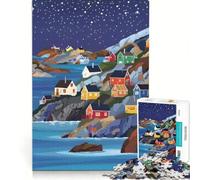 1000 Piece Jigsaw Puzzles Little Villave on The Coastal Line Impossible Game Precision Cutting with Fully Interlocking Randomly Shaped Pieces 38x52cm