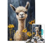 1000-piece Jigsaw Puzzles Llama in Yellow Flowers for Educational Game Challenge Toy Family Games Improve Memory Great Gifts And Toys (size 75x50cm)