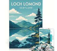 1000 Piece Jigsaw Puzzles Loch Lomond Poster, Impossible Game, Precision Cutting, with Fully Interlocking Randomly Shaped Pieces 50x75cm