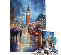 1000 Piece Jigsaw Puzzles London Rain Big Ben & Red Bus Brain Intelligence Challenge Addictive Toys Educational Games Home Art Decor Gifts Birthday (size 75x50cm)