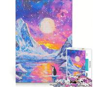 1000 Piece Jigsaw Puzzles Lonely Penguin Sunset Impossible Game Precision Cutting with Fully Interlocking Randomly Shaped Pieces 38x52cm