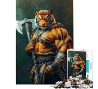 1000-piece Jigsaw Puzzles Medieval Fantasy Tiger Warrior with Axe Difficult And Challenge Home Art Decor Hands-on Game for 14+ Puzzle Game Offered (38x26cm)