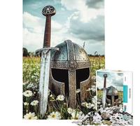 1000 Piece Jigsaw Puzzles Medieval Helmet And Sword Difficult And Challenge Analysis And Logic DIY Toys for And from 14 Years And over (50X75cm)