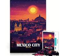 1000 Piece Jigsaw Puzzles Mexico City Skyline at Sunset Clean Cut Piece Mind Challenge Toy Calm Time Fun Christmas Art Piece (38x26cm)