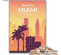 1000 Piece Jigsaw Puzzles Miami Florida, for Ages 14 And over Each Piece Is Unique - Fun And Challenging Game for The Whole Family Good Gift 26x38cm
