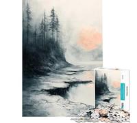 1000 Piece Jigsaw Puzzles Misty Forest Lake Sunrise Painting Difficult And Challenge Difficult Hard Practical Game for And 14 Years And over (38X26CM)