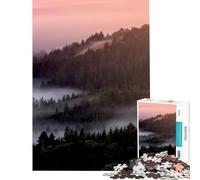 1000 Piece Jigsaw Puzzles- Misty Forest Landscape at Sunset Learning Educational Toys for Educational Game Difficult Challenge Gifts Ideas (Size 38x26cm)
