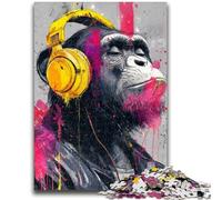 1000 Piece Jigsaw Puzzles Monkey with Headphones Suitable for Ages 14 And Up Intellectual Toy Game Educational Game for Birthday And Christmas 50x75cm