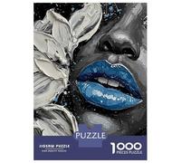 1000 Piece Jigsaw Puzzles- Monochrome Portrait with Blue Lips Painting Jigsaw for Adults Brain Teaser Game Difficult Challenge Stress Reduction Gifts 70x50cm/1000pcs