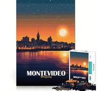 1000 Piece Jigsaw Puzzles Montevideo Uruguay Cityscape at Night Clean Cut Piece Mind Challenge Toy Calm Time Fun Christmas Art Piece (38x26cm)