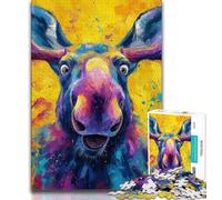 1000 Piece Jigsaw Puzzles Moose Oil Painting,Decompressing Intellectual Educational Toy Educational Game for Birthday,Chrismas 38x26cm