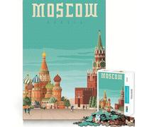 1000 Piece Jigsaw Puzzles Moscow Travel Poster Clean Cut Piece Mind Challenge Toy Calm Time Fun Christmas Art Piece (38x52cm)