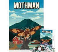 1000 Piece Jigsaw Puzzles Mothman Cryptid Attack Travel Poster Art Jigsaw Puzzles for Adults Difficult Hard Fun Activities at Home Birthday Present, Gifts, (50x75cm)