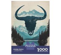 1000 Piece Jigsaw Puzzles- Mountain Bull Skull Jigsaw for Adults Brain Teaser Game Difficult Challenge Stress Reduction Gifts 70x50cm/1000pcs