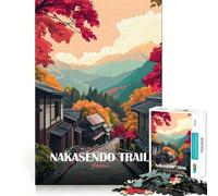 1000 Piece Jigsaw Puzzles Nakasendo Trail Japan Autumn Landscape Clean Cut Piece Mind Challenge Toy Calm Time Fun Christmas Art Piece (38x52cm)