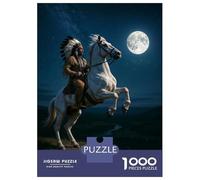 1000 Piece Jigsaw Puzzles- Native American on Horse Under Moonlight Teenager Puzzles Brain Teaser Game Stress Reliever Deal As Gifts for The Whole Family 52x38cm/1000pcs