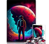 1000 Piece Jigsaw Puzzles Neon Astronaut in Space 1000 Piece Jigsaw,Stress Reliever Staycation Kill Time Parent-child Interaction (size 75x50cm)