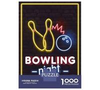 1000 Piece Jigsaw Puzzles- Neon Light Bowling Night Jigsaw Puzzle Brain Teaser Game Wall Decoration Deal As Gifts for The Whole Family 52x38cm/1000pcs