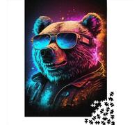 1000 Piece Jigsaw Puzzles Neon Nights Bear Creative Square Wooden Jigsaw Puzzles for Adults 1000pcs (75x50cm)