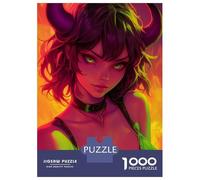 1000-piece Jigsaw Puzzles Neon Oni Demon Anime Girl Jigsaws for Adults Brain Teaser Game Improve Memory Unique Gifts for Birthday And Christmas 38x26cm/1000pcs