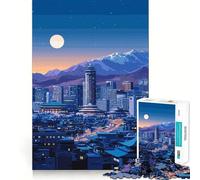 1000 Piece Jigsaw Puzzles Night Cityscape with Mountains And Moon Clean Cut Piece Mind Challenge Toy Calm Time Fun Christmas Art Piece (50x75cm)