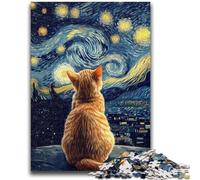 1000 Piece Jigsaw Puzzles Night Sky Orange Cat Puzzles for Adults,Stress Reliever Staycation Kill Time Enhance Love between Couples (50x75cm)