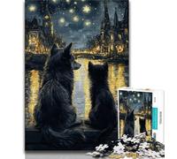 1000 Piece Jigsaw Puzzles Night Sky Wolf And Cat Adult Jigsaw,Learning Educational Toys Family Games Gifts for Friends And Family 26x38cm