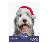 1000 Piece Jigsaw Puzzles- Old English Sheepdog with Santa Hat Jigsaw Puzzle Brain Teaser Game Wall Decoration Deal As Gifts for The Whole Family 38x26cm/1000pcs