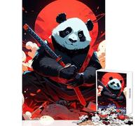 1000 Piece Jigsaw Puzzles Panda Samurai Katana Red Moon Fun Peaceful Family Home Activity Heartwarming Festive Present Choice (38X52cm)