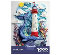 1000-piece Jigsaw Puzzles Papercraft Whale & Lighthouse Adult Jigsaw Puzzle Hands-on Game Difficult Challenge Parent-child Interaction 38x26cm/1000pcs