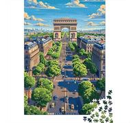 1000-piece Jigsaw Puzzles Paris Arc De Triomphe Illustration Adult Jigsaw Hands-on Game A Work of Art Unique Gifts for Birthday And Christmas 38x26cm/1000pcs
