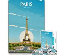 1000 Piece Jigsaw Puzzles Paris France Travel Poster,Stress Reliever Difficult Challenge Every Piece Is Unique - Challenging Family Fun Game (38x26cm)