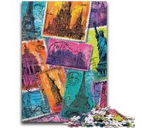 1000 Piece Jigsaw Puzzles Paris Stamp Collage Suitable for Ages 14 And Up Intellectual Toy Game Educational Game for Birthday And Christmas 26x38cm