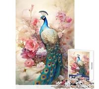 1000 Piece Jigsaw Puzzles Peacock still Life with Flowers As A Painting Jigsaw Puzzles for Adults Difficult Hard Fun Activities at Home Birthday Present, Gifts, (38x26cm)