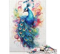 1000 Piece Jigsaw Puzzles Peacock Watercolor Wooden Puzzles Educational Toys 1000pcs (75x50cm)