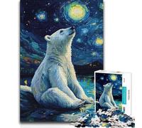 1000 Piece Jigsaw Puzzles Polar Bear Under Starry Night Learning Educational Educational Toy for And 14 Years And over 38x52cm