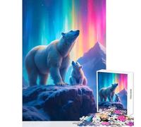 1000 Piece Jigsaw Puzzles Polar Bears Under Aurora Borealis Fun Peaceful Family Home Activity Heartwarming Festive Present Choice (38X52cm)
