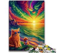 1000 Piece Jigsaw Puzzles Psychedelic Cat Puzzles for Adults,Stress Reliever Staycation Kill Time Enhance Love between Couples (50x75cm)