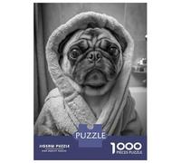 1000-piece Jigsaw Puzzles Pug in Bathrobe Funny Bathroom Poster Teenager Puzzles Anti-Stress Toys Perfect Decoration Birthday And Unique Gifts 38x26cm/1000pcs