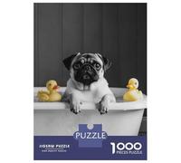 1000-piece Jigsaw Puzzles Pug in Bathtub with Rubber Ducks Funny Bathroom Poster Teenager Puzzles Anti-Stress Toys Perfect Decoration Birthday And Unique Gifts 52x38cm/1000pcs