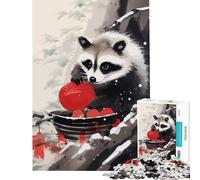 1000 Piece Jigsaw Puzzles- Racoon Eat Japanese Learning Educational Toys Impossible Game Staycation Kill Time Birthday Gifts (Size 75x50cm)